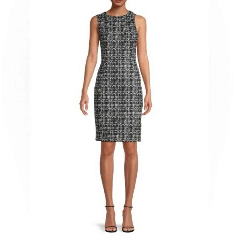 CALVIN KLEIN TWEED SHEATH SLEVELEE CLASSIC TAILORED WOMEN DRESS